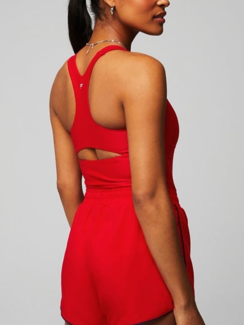 Fabletics Red Cut Out Athletic Racerback Romper Size Women's Large